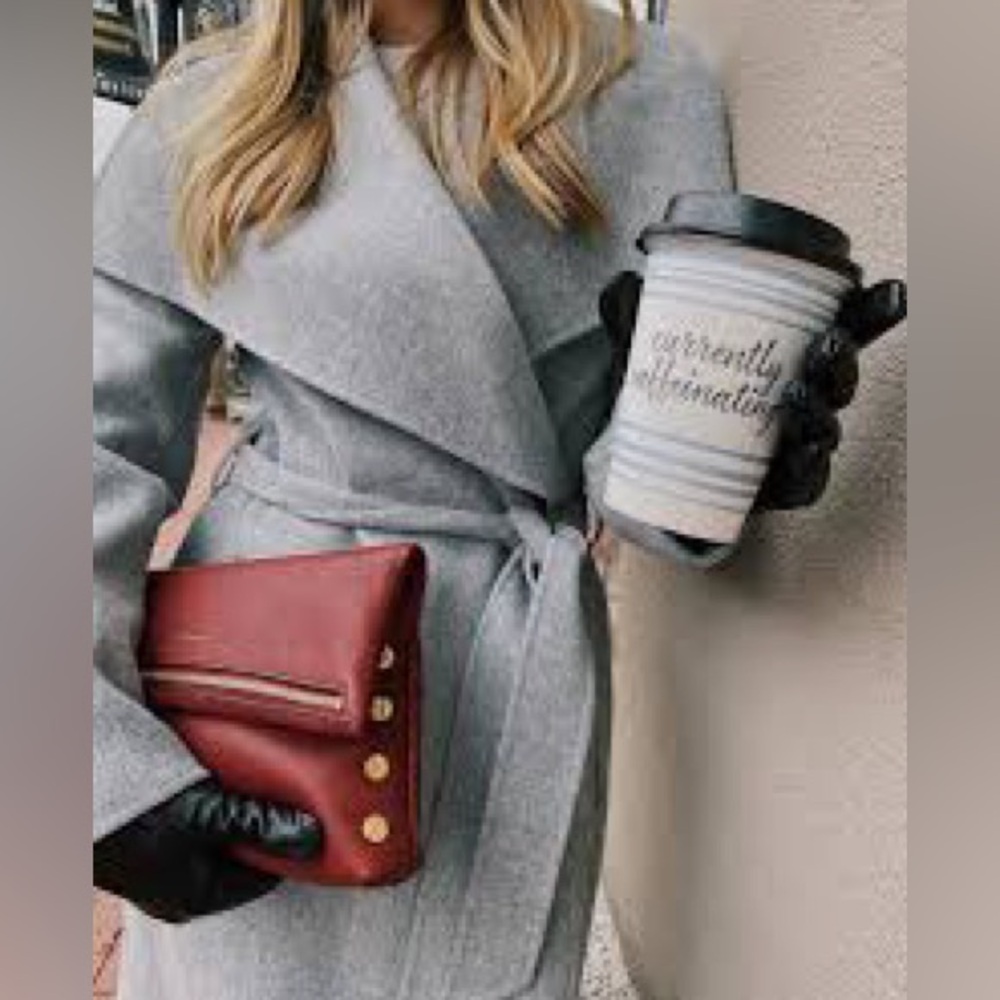 🧥 BNWT Harve Bernard Belted Shawl Collar Wool Blend Wrap Trench Coat